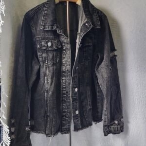 Black Distressed Denim Jacket (Fits M/L)