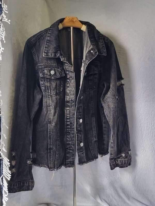 Black Distressed Denim Jacket (Fits M/L)