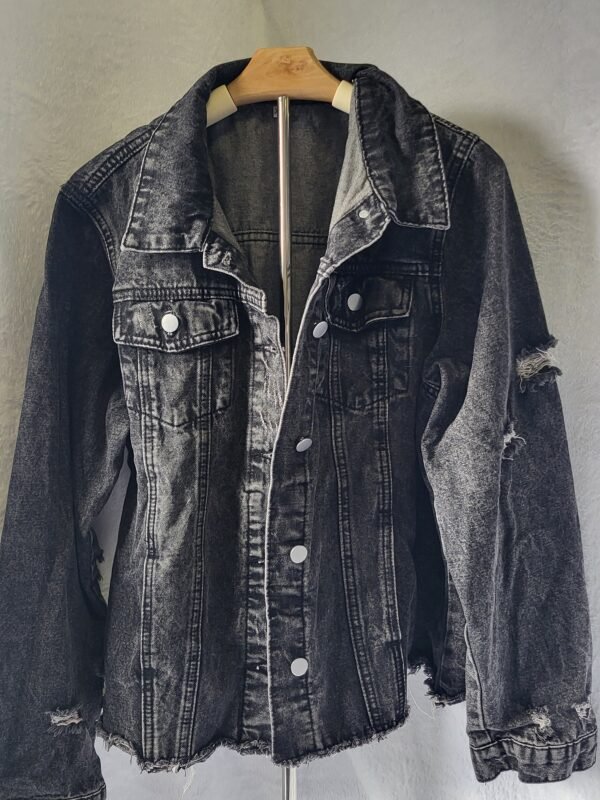 Black Distressed Denim Jacket (Fits M/L)